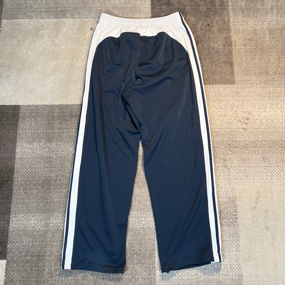 Y2K Adidas Mens Track Pants Navy Blue White 3-Stripe Drawstring Large Wide Leg - Picture 4 of 9